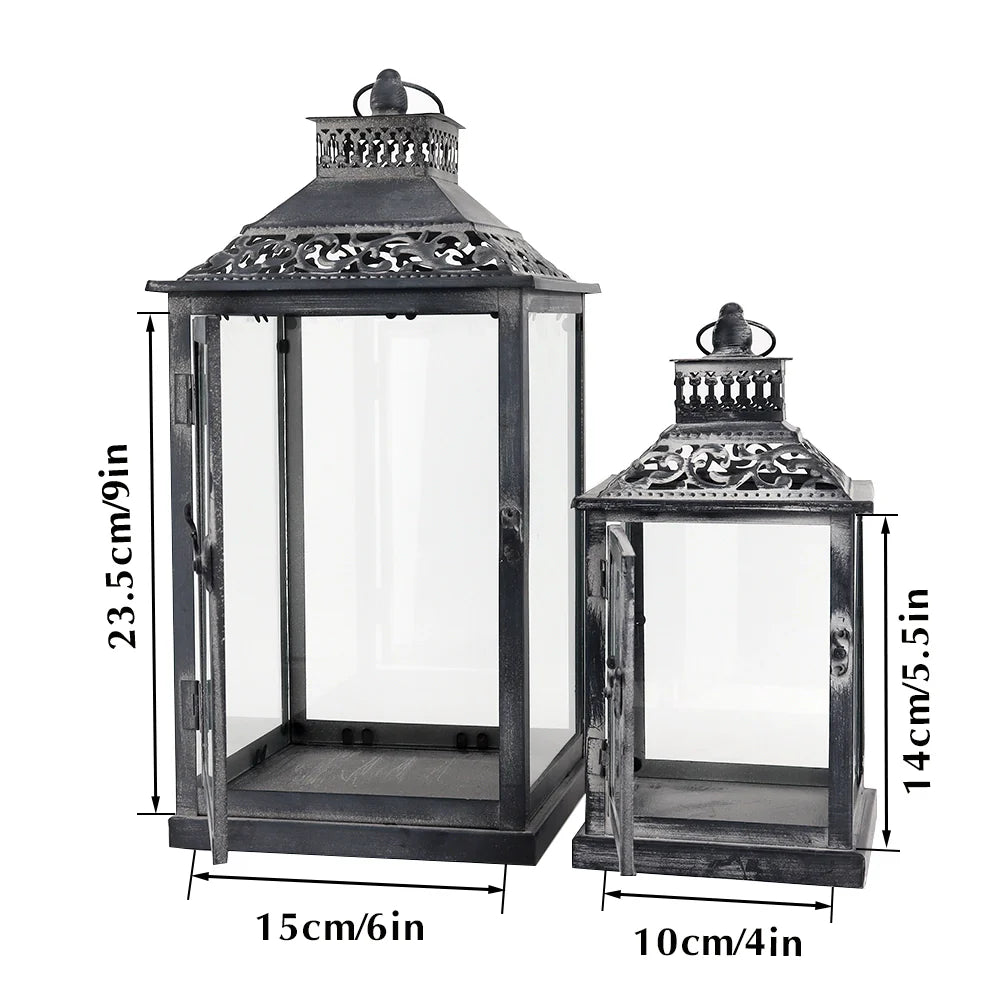 Antique Grey Brush Decorative Lanterns（ Set of 2 ）