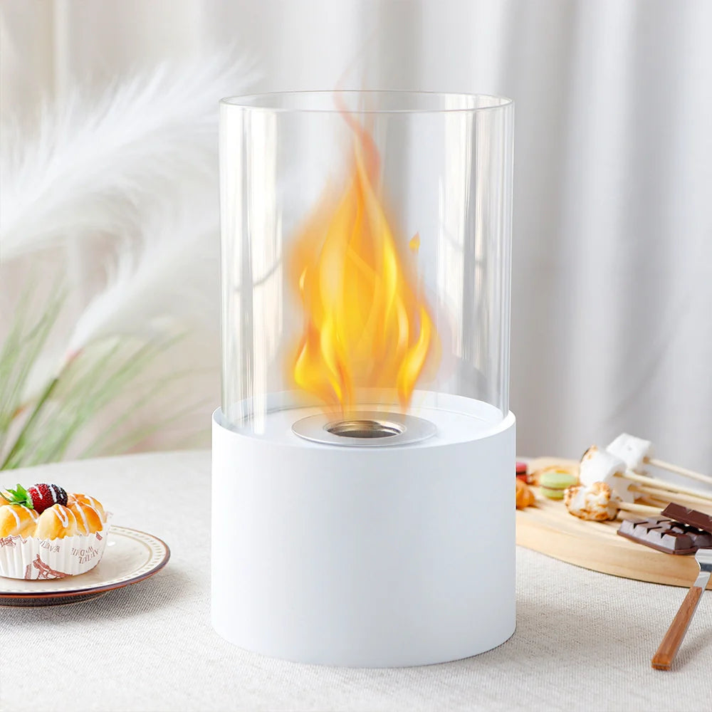 11.4"H  Round Portable Tabletop Fireplace(white)